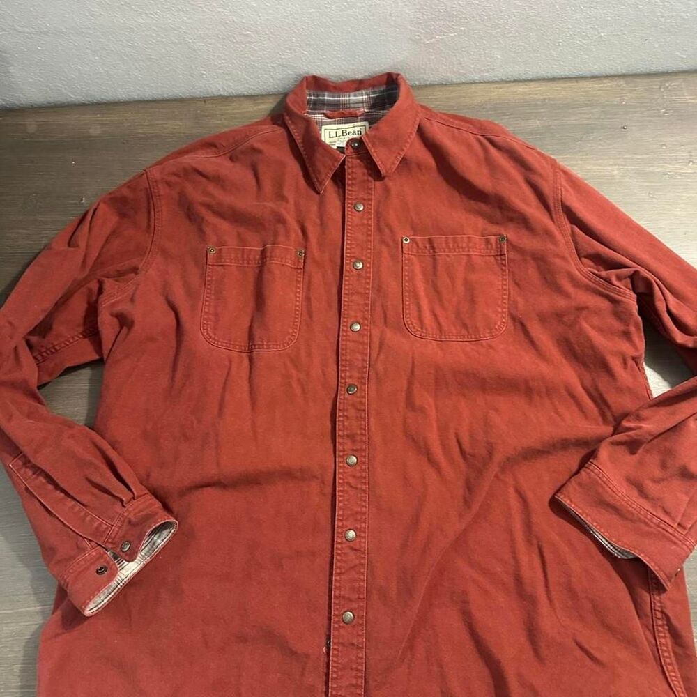 Llbean Men's Red and Orange Shirt